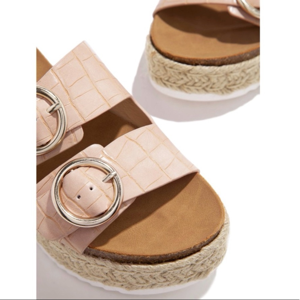 Adjustable Nude Croc Double Buckle Espadrille - Picture 4 of 8